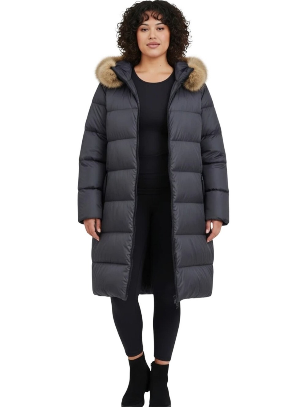MICHAEL Kors steel Grey maxi long Faux fur hooded puffer coat plus‎ size 2X New - Picture 14 of 14
